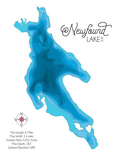 Newfound Lake New Hampshire Modern Bathymetric Map Topographic - Etsy UK