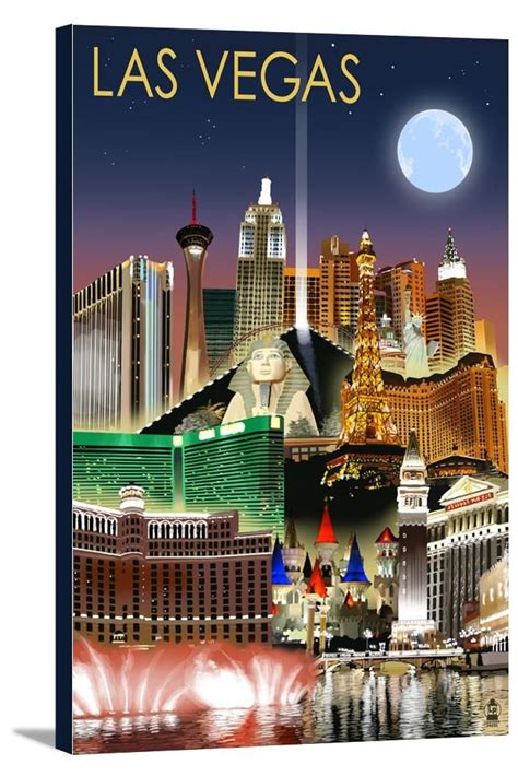 Las Vegas, Nevada - Las Vegas at Night - Lantern Press Artwork | Travel ...