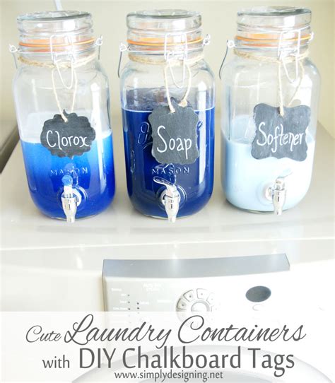 Laundry Soap Dispenser Made from a Drink Container with DIY Chalkboard Tags