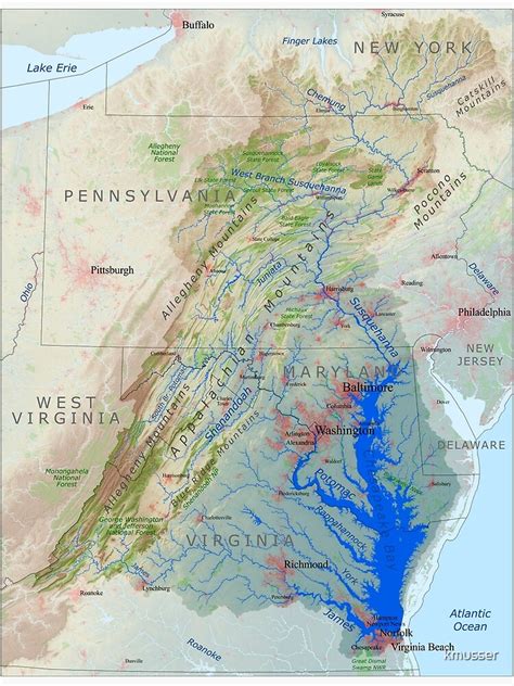 "Chesapeake Bay Watershed Map - Labeled" Poster by kmusser | Redbubble