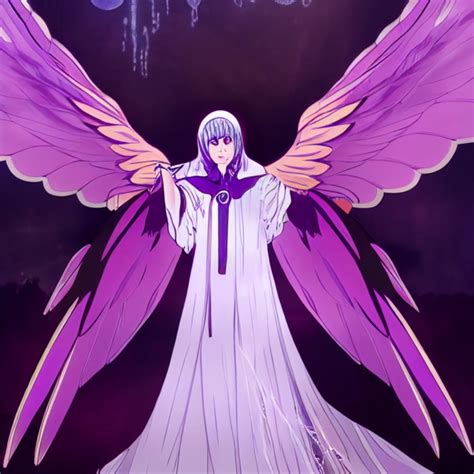 harpy woman with purple wings wearing a purple nun | Midjourney