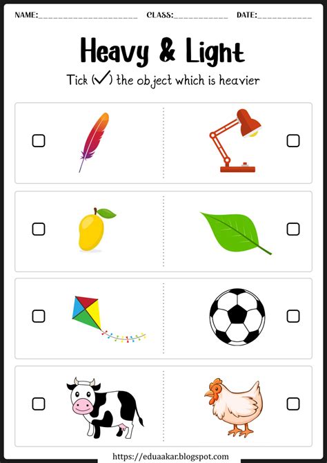 Heavy and Light worksheets for Preschool and Kindergarten kids in 2022 ...