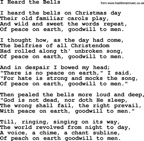 Baptist Hymnal, Christian Song: I Heard The Bells- lyrics with PDF for printing