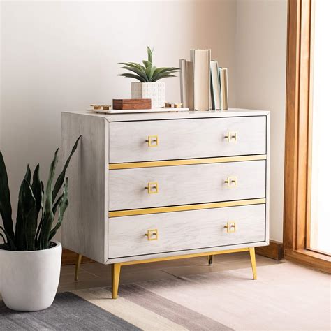 Safavieh Home Katia Modern White Wash and Gold 3-drawer Chest : Amazon ...