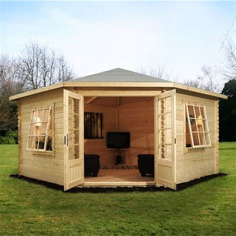 4m x 4m Corner Log Cabin (Single Glazing) with Large Windows + Free Floor & Felt & Safety Glass ...