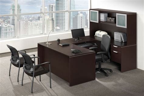 U Shaped Office Desk with Hutch - PL Laminate