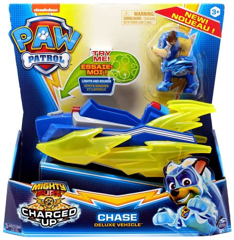 Paw Patrol Mighty Pups Charged Up Chase Deluxe Vehicle Spin Master - ToyWiz