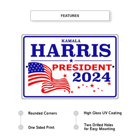 kamala Harris President 2024 Aluminum Metal Sign - Sign Fever