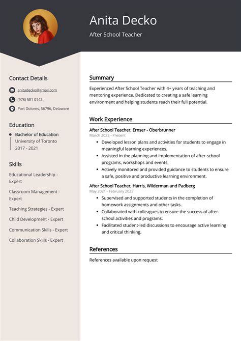 After School Teacher Resume Example (Free Guide)