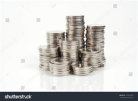 Silver Coin Stack Isolated On White Stock Photo 142620565 : Shutterstock