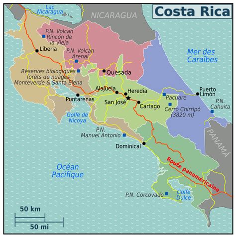 Large regions map of Costa Rica. Costa Rica large regions map | Vidiani ...