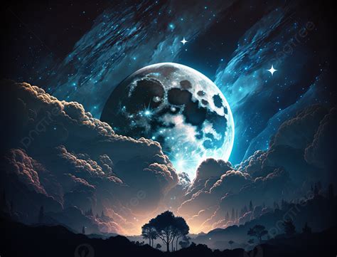 Full Moon Night Sky Wallpaper