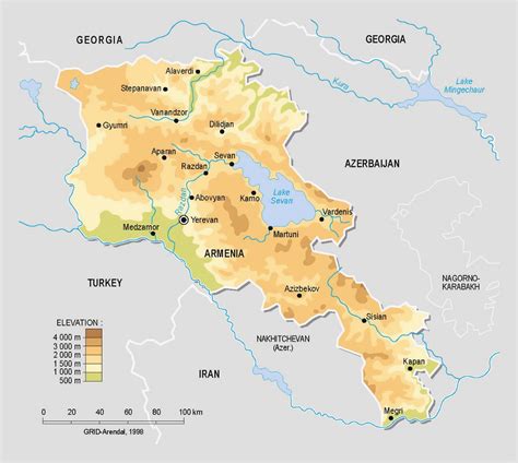 Детальная физическая карта Армении | Армения | Азия | Maps of the World ...