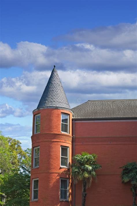 Round Brick Tower on Brick Hotel Stock Image - Image of savannah ...