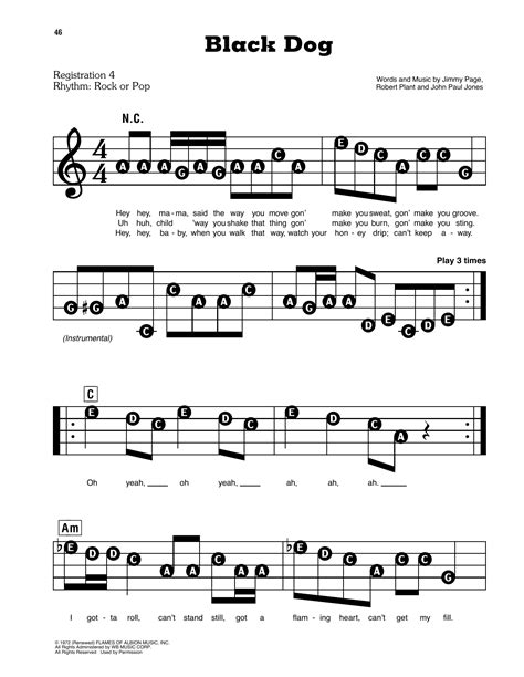 Black Dog by Led Zeppelin Sheet Music for E-Z Play Today at Sheet Music ...