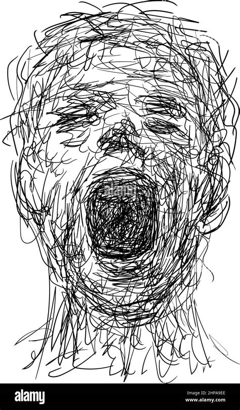 Drawing sketch of expressive face of person screaming loud Stock Vector ...