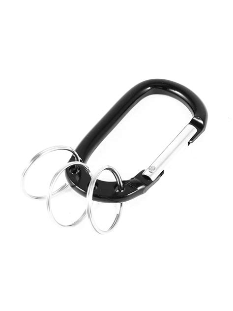 Black Aluminum Carabiner Clip w 3 Split Key Ring Chain - Walmart.com