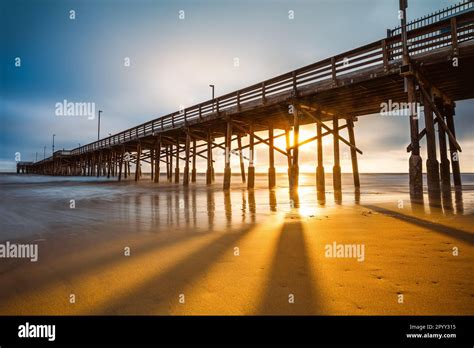 the newport beach pier during sunset, california Stock Photo - Alamy