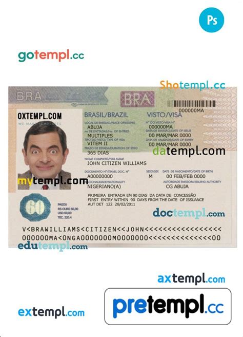 Brazilian Visa PSD example, with fonts - Pretempl