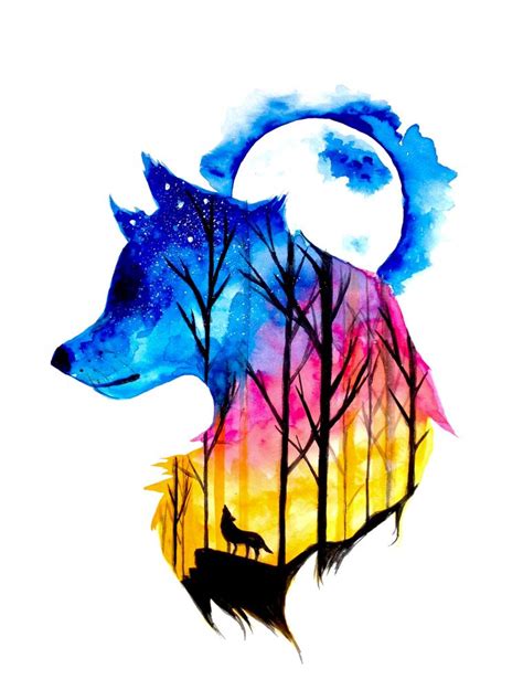 Colourful Wolf Double Exposure Art Print by Ahmad Illustrations - X-Small | Art painting ...