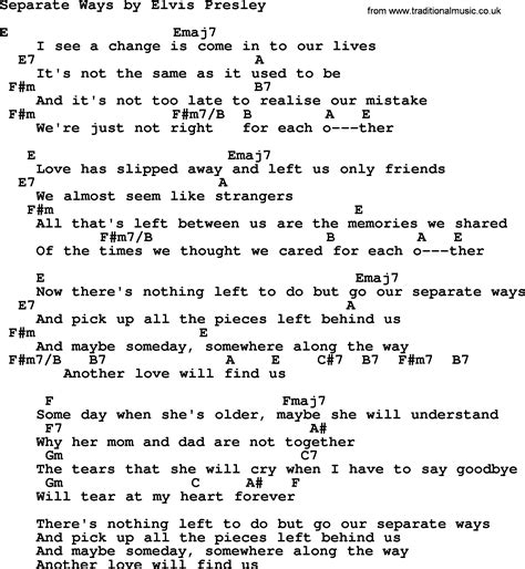 Separate Ways, by Elvis Presley - lyrics and chords