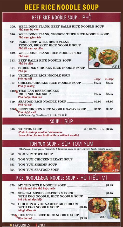 Pho Bistro menu in Kitchener, Ontario, Canada