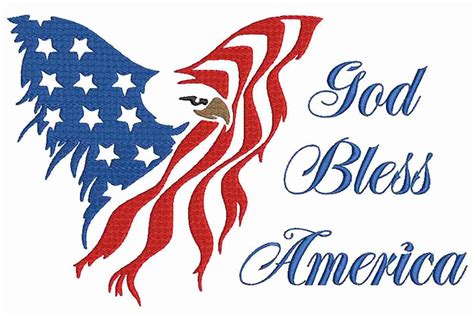American Flag embroidery design, God bless America, 3 sizes – Embroidery Shelter