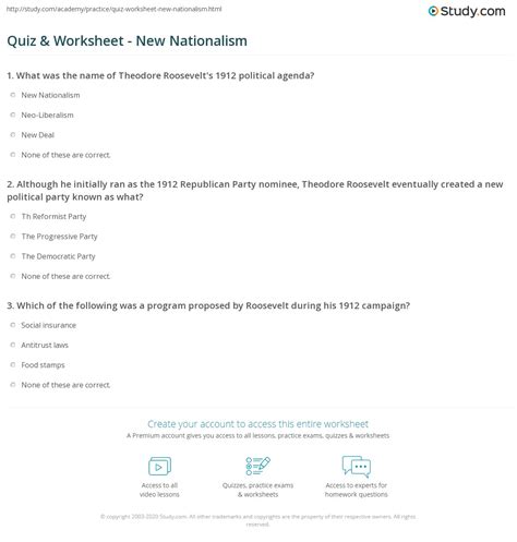 Quiz & Worksheet - New Nationalism | Study.com