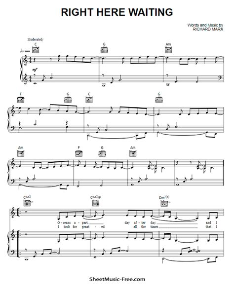 Right Here Waiting Sheet Music Richard Marx - ♪ SHEETMUSIC-FREE.COM