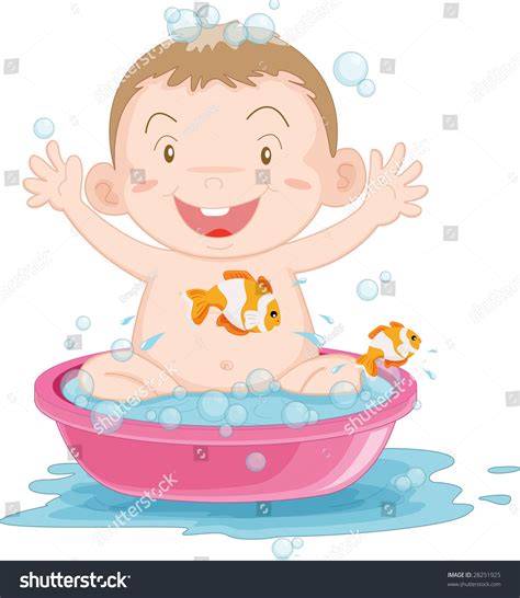 An Illustration Of A Baby Boy Having A Bath - 28251925 : Shutterstock