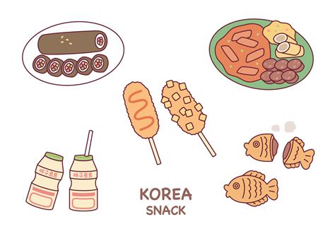 Korean street food. Sundae, tteokbokki, hot dog, taiyaki, and yogurt. 17154599 Vector Art at ...