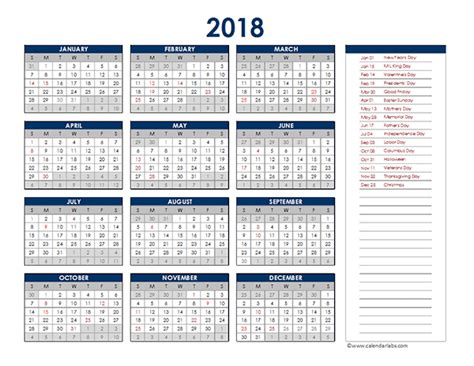 2018 Calendar Excel Template - Bank2home.com