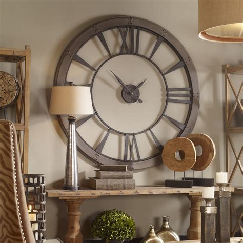 Rustic Round Iron Bronze Wood Wall Clock 60 in Oversized Open Design Distressed | eBay