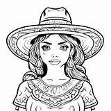 Download Mexican Girl Coloring Page With Sombrero Hat And Earrings  sketch template
