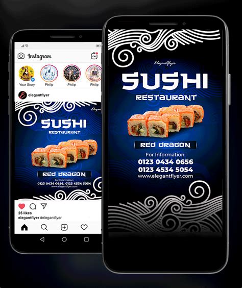 Blue Simple Sushi Restaurant Premium Instagram Stories Template Animated | Sushi restaurants ...