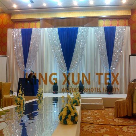 White And Royal Blue Color Wedding Backdrop Curtain With Silver Sequin Fabric-in Window Valance ...