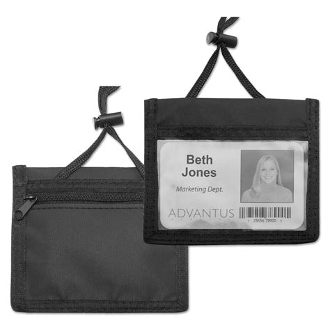 Advantus ID Badge Holder w/Convention Neck Pouch, Horizontal, 4 x 2 1/4, Black, 12/Pack ...