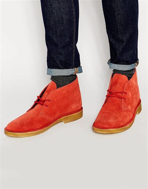 Clarks Suede Desert Boots in Red for Men | Lyst