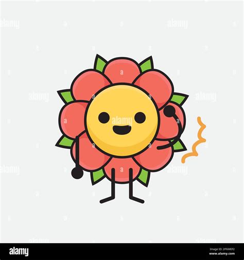 Vector Illustration of Flower Character with cute face, simple hands ...