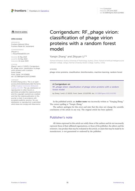 (PDF) Corrigendum: RF_phage virion: classification of phage virion proteins with a random forest ...