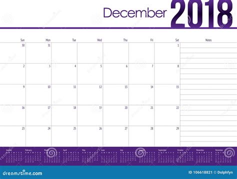 December 2018 Planner Calendar Vector Illustration Stock Vector - Illustration of simple ...