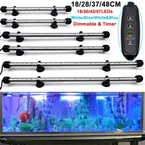 DYstyle Submersible LED Aquarium Light Fish Tank Light with Timer Auto On/Off White & Blue LED ...