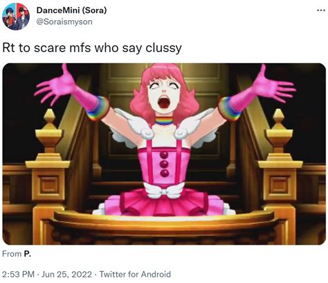 Rt to scare mfs who say clussy | Geiru Toneido (Ace Attorney Clown Girl ...