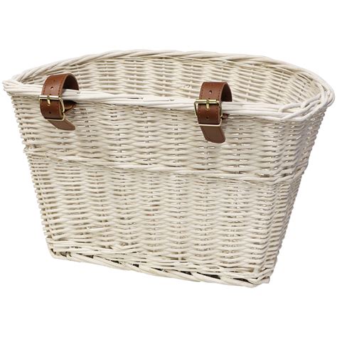 PEDALPRO WHITE WICKER BICYCLE BASKET WITH LEATHER STRAPS BIKE/CYCLE ...