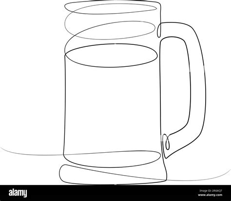 Outline drawing of a beer mug with one continuous line in a minimalist style. Sticker. Icon ...