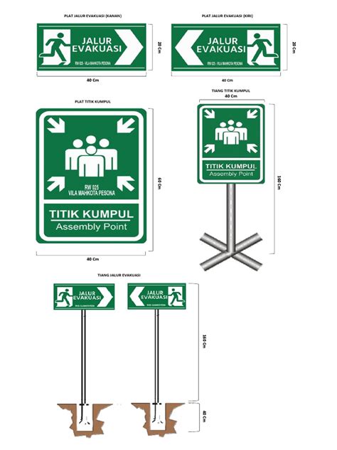 Ukuran Plat Dan Tiang Jalur Evakuasi | PDF