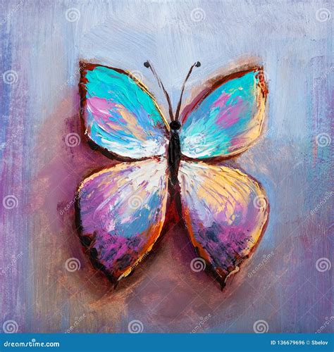 Oil Painting of Blue Butterfly Stock Illustration - Illustration of ...