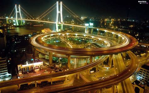 Shanghai, night, flyover, panorama, bridge - Beautiful views wallpapers ...