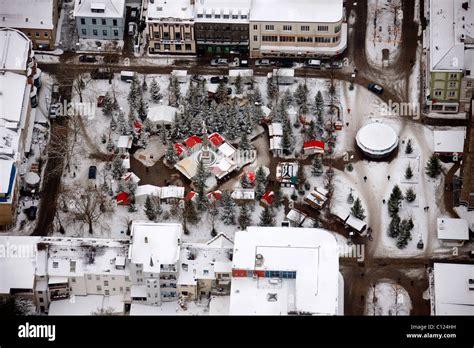 Aerial view, Christmas market, Markt der Wuensche market, Oberhausen, Ruhrgebiet region, North ...