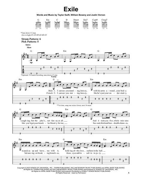 exile (feat. Bon Iver) by Taylor Swift - Easy Guitar Tab - Guitar ...